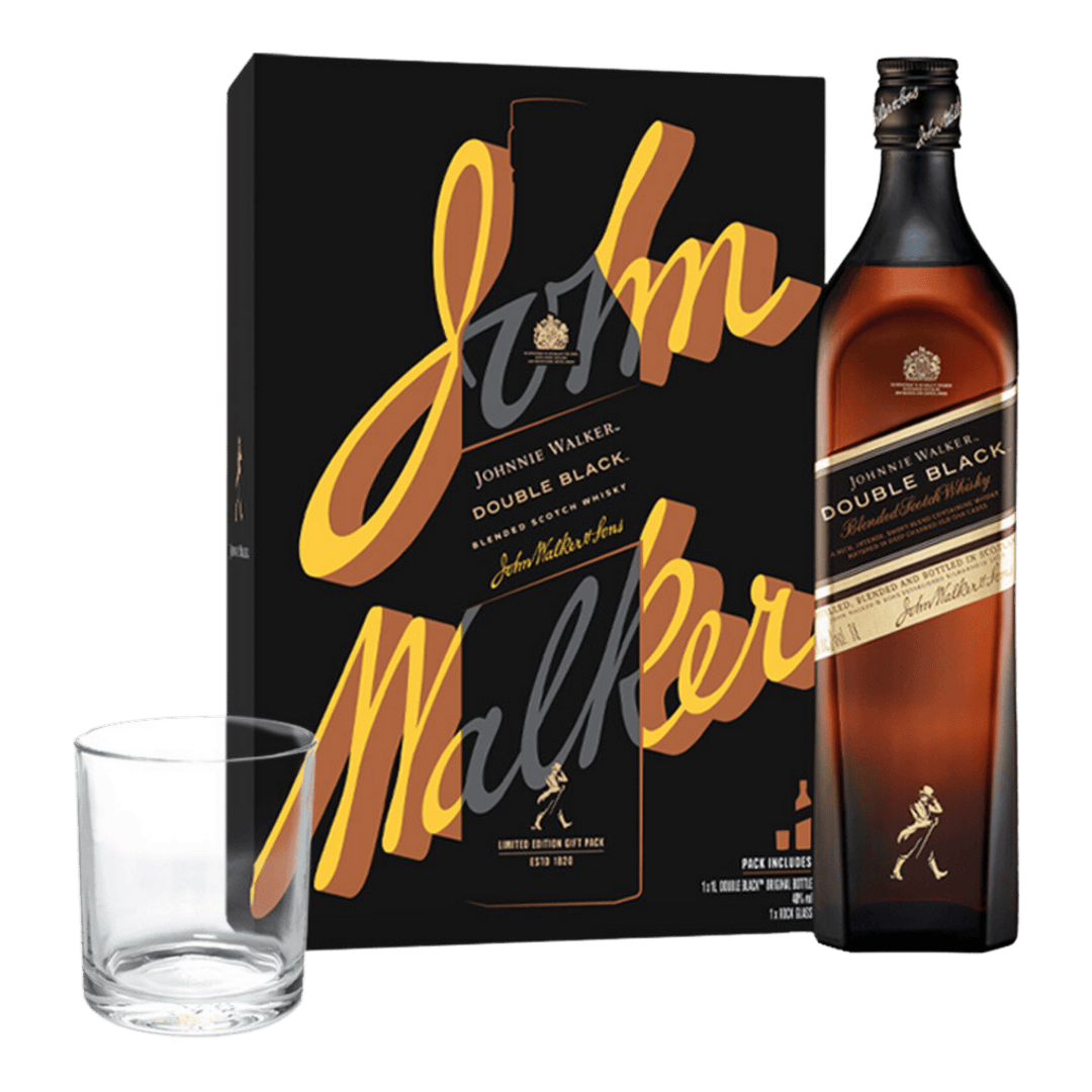 Johnnie Walker Double Black 1L Rock Glass Pack